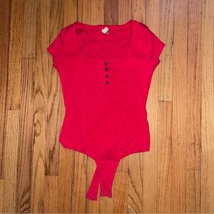 Pilcro and the Letterpress Scarlet Buttoned Bodysuit